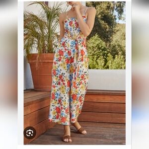 Lost+ Wander "Center Of Attention"Floral Smocked Wide-Leg Jumpsuit  SZ.S NWT